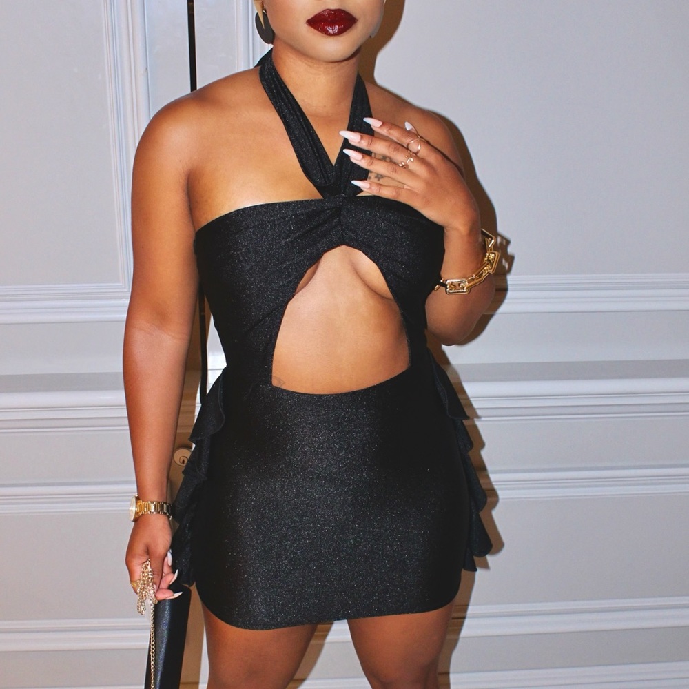 Black Mini Ruffle Dress - Picture 3 of 4